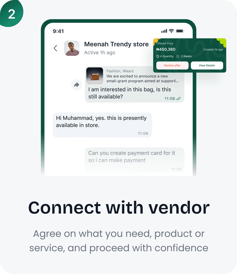 Connect with vendor screen